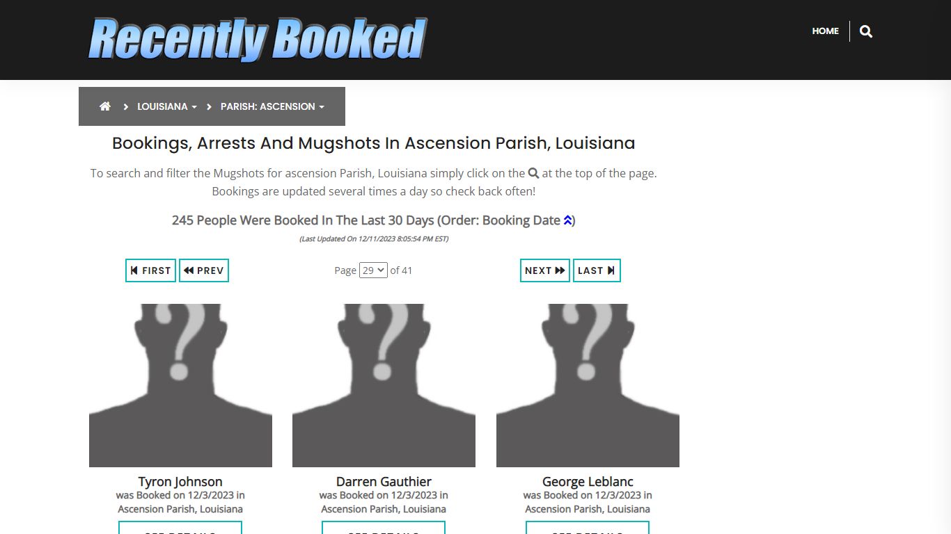 Bookings, Arrests and Mugshots in ascension Parish, Louisiana